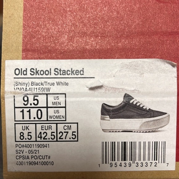 Vans Old Skool Stacked Platforms Shiny Black/True White Men’s - Picture 16 of 16